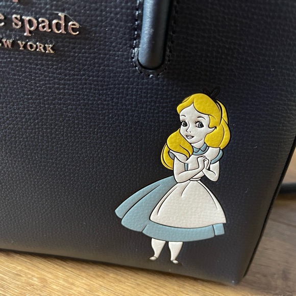 KATE SPADE-NWT Alice In Wonderland Navy Leather Handbag - Picture 6 of 16